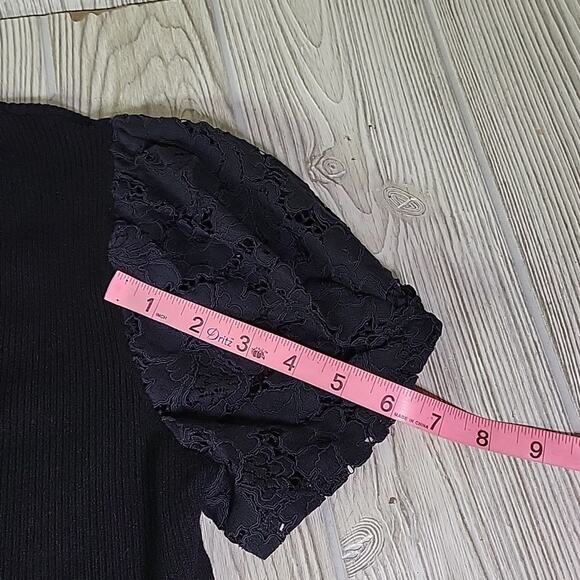 Express Black Lace Puff Sleeve V Neck  Sweater Top Womens Size Medium - Picture 8 of 8